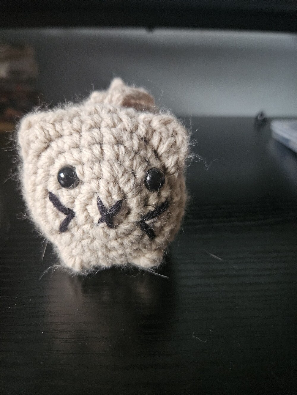 Hand Crafted Beige Crochet Kitty Keychain